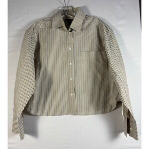 Banana Republic womens oxford  cropped khaki/gray strip long sleeve Medium